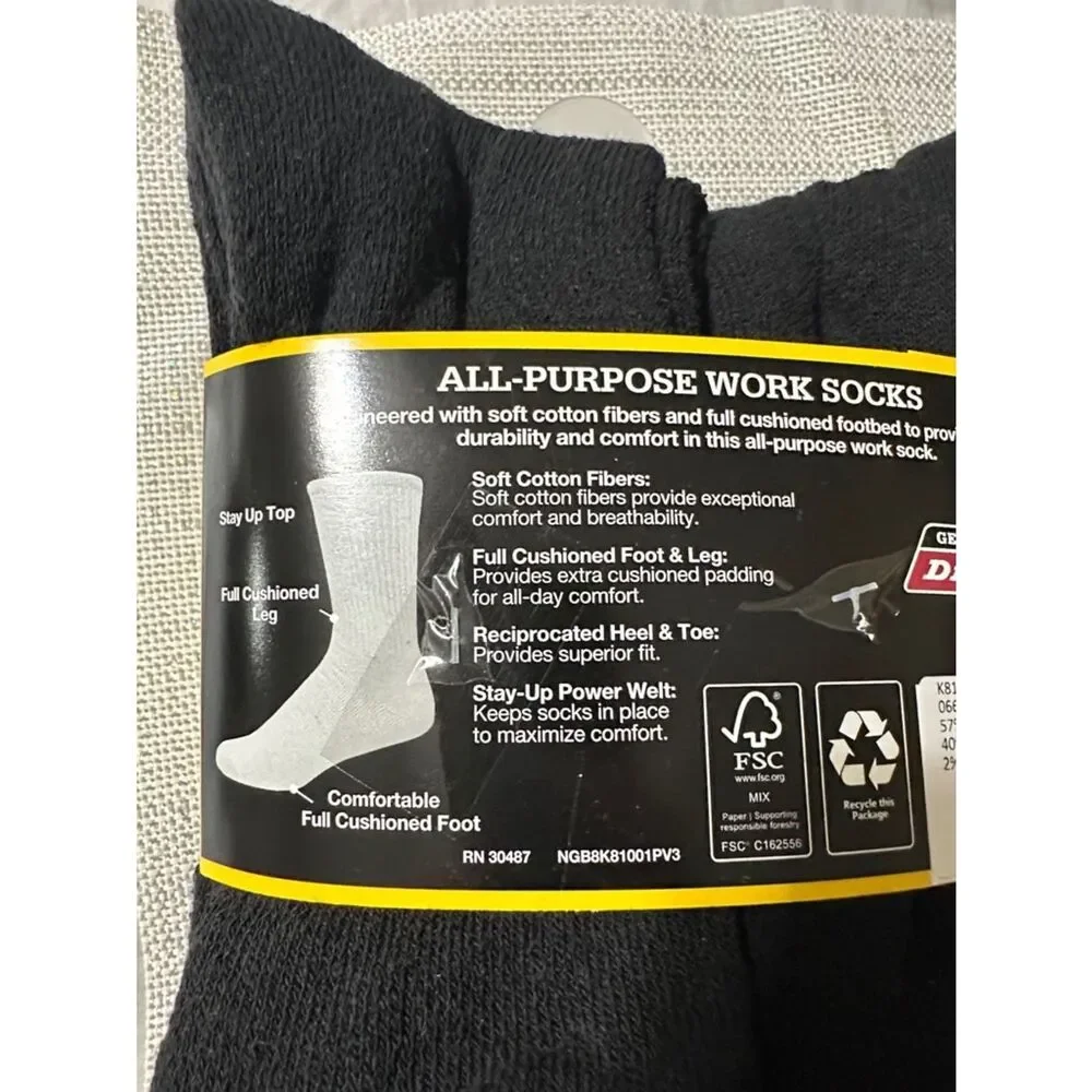 Dickies Black Gray Full Cushioned Soft Cotton Blend Work Socks